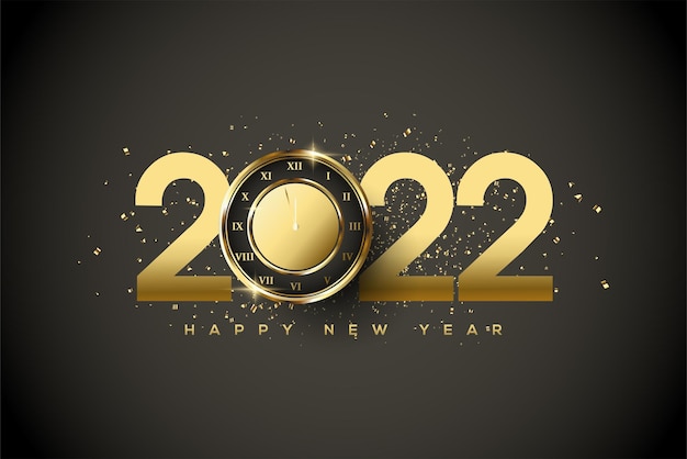 2022 felice anno nuovo con un'ora d'oro sopra i numeri