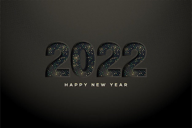 Vector 2022 happy new year with halftone numbers pressing the paper