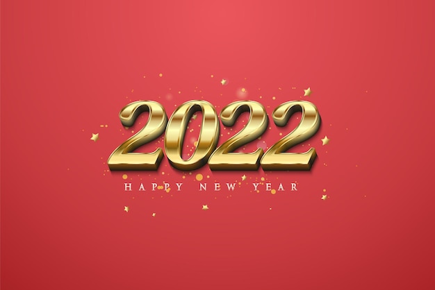 2022 happy new year with luxury goldcolored 3d numbers