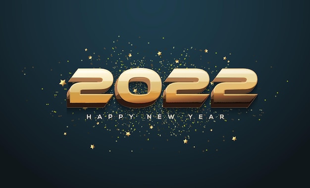 2022 felice anno nuovo con moderni numeri in oro 3d