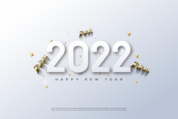 2022 happy new year with numbers and ribbon on white background