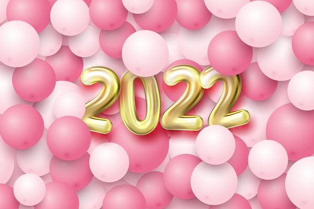 Вектор 2022 с новым годом с реалистичными воздушными шарами