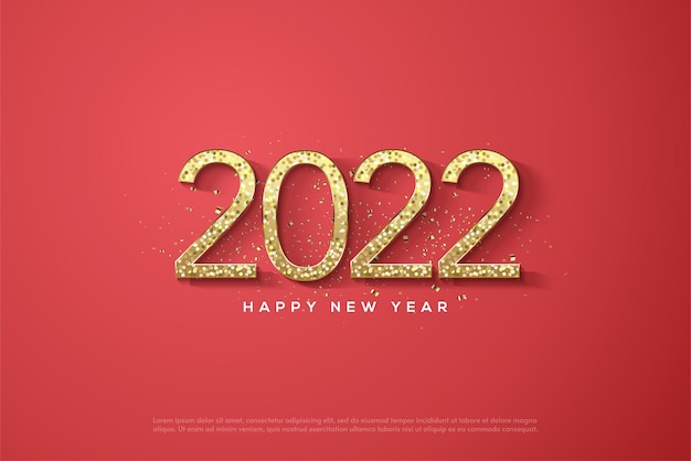 2022 happy new year with thin numbers and luxury gold glitter