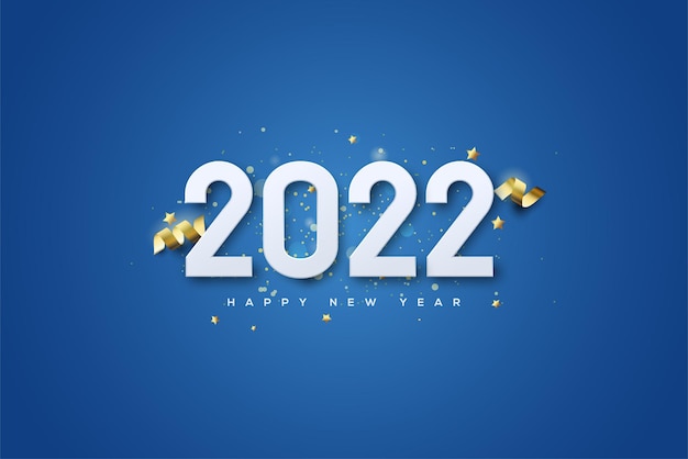 白い数字とカットゴールドリボンで2022年明けましておめでとうございます