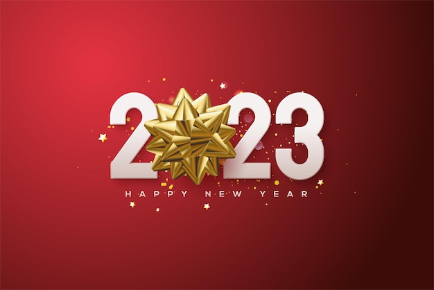 2022 happy new year with white numbers and luxury gold ribbon