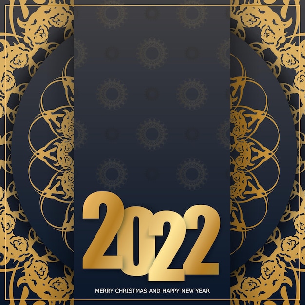 2022 happy new year zwarte wenskaart met vintage gouden patroon