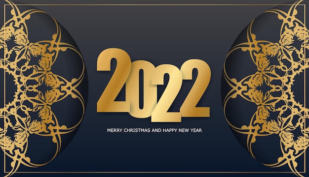 2022 holiday card Merry christmas black with abstract gold pattern