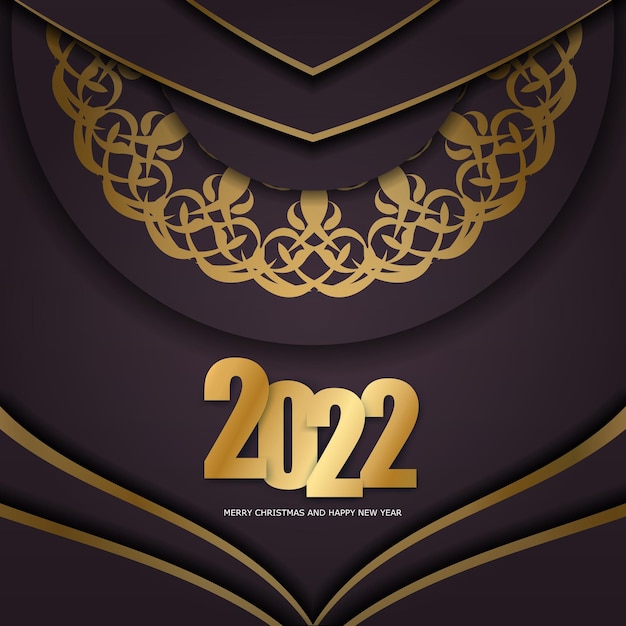 Biglietto di auguri 2022 buon natale colore bordeaux con ornamento astratto in oro