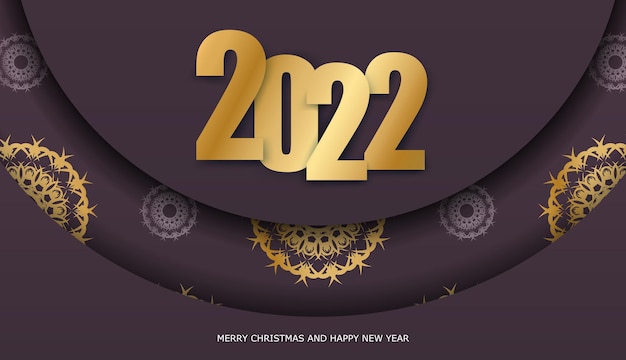 2022년 크리스마스 카드 메리 크리스마스와 새해 복 많이 받으세요 버건디 색상과 겨울 골드 패턴
