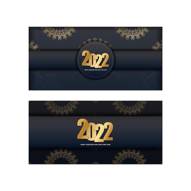 Праздничный флаер 2022 с рождеством черного цвета с винтажным золотым узором