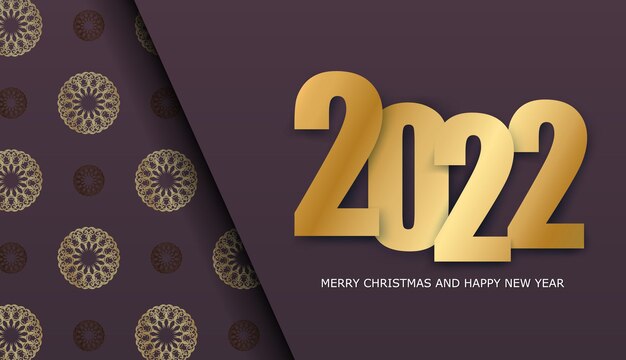 2022 holiday greeting card Happy new year burgundy color with luxury gold pattern