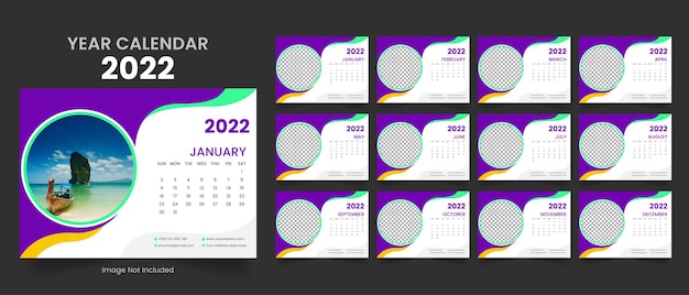 Vector 2022 jaar bureau tafel minimale zakelijke bedrijf kantoor kalender jaar planner ontwerpsjabloon