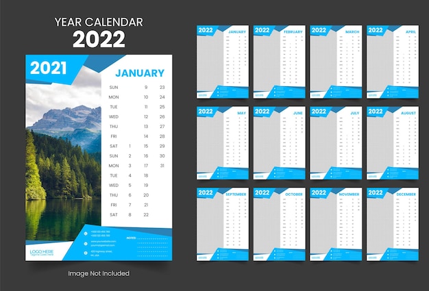 2022 jaar muur moderne kleurrijke kalender jaarlijkse planner ontwerpsjabloon