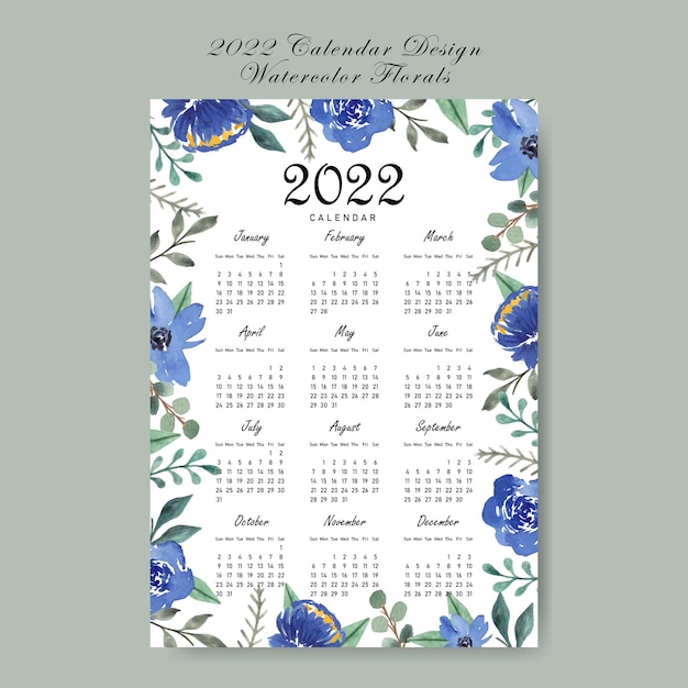 2022 kalender ontwerp aquarel bloemen sjabloon