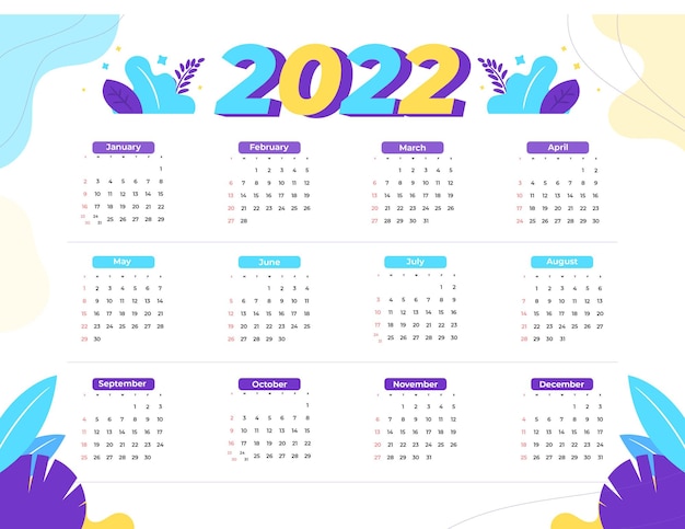 2022 kalender vector ontwerpsjabloon