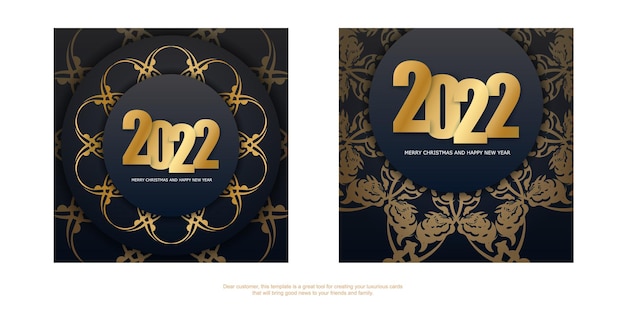 2022 kerstkaart Gelukkig nieuwjaar zwarte kleur met vintage gouden ornament