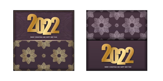 2022 kerstkaart prettige kerstdagen en gelukkig nieuwjaar bordeauxrode kleur met luxe gouden patroon