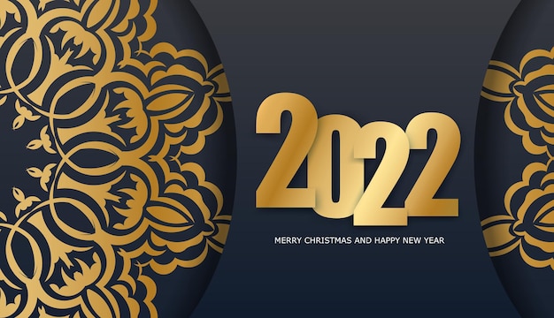 2022 Merry Christmas Black Greeting Card with Luxury Gold Pattern