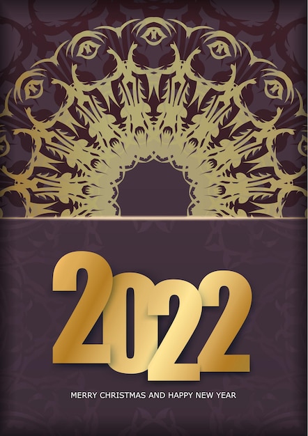 2022 Merry christmas bordeaux kleur folder sjabloon met luxe gouden patroon