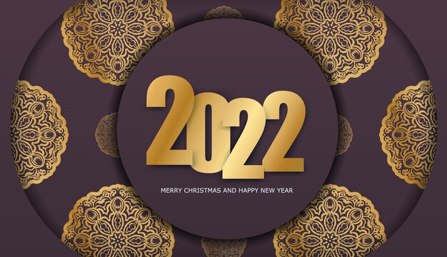 2022 Merry christmas bordeaux kleur folder sjabloon met luxe gouden patroon