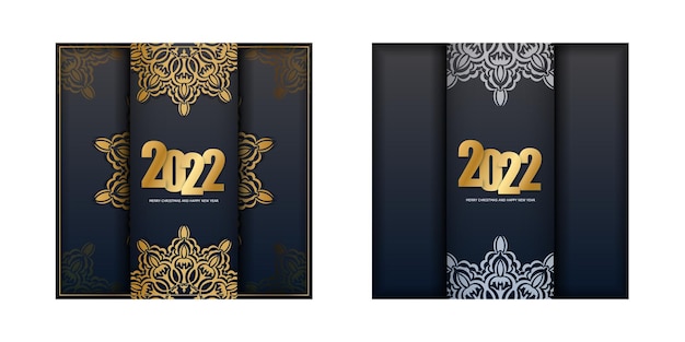 2022 merry christmas and happy new year black color flyer with luxury gold pattern