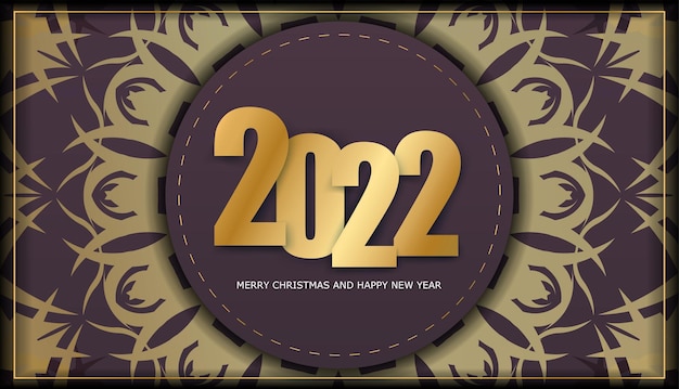 2022 merry christmas and happy new year burgundy color flyer with luxury gold ornament