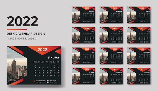 Modello pronto per la stampa del calendario da tavolo colorato moderno 2022