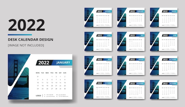 Vettore modello pronto per la stampa del calendario da tavolo colorato moderno 2022