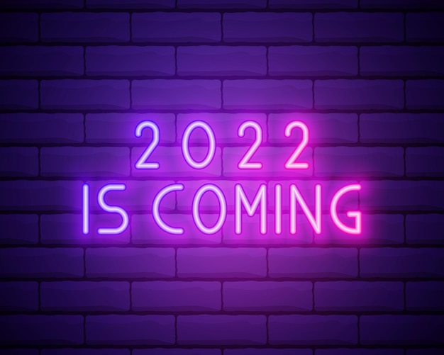 2022 네온 간판 해피 뉴 이어 네온 선형 스타일의 어두운 벽돌 벽 벡터 2022에 현실적인 핑크 네온 번호