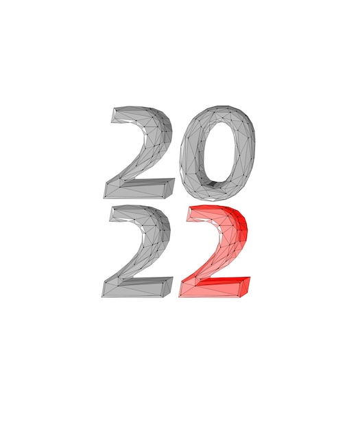 2022년 새해 3D 금속 회색 질감. 흰색 빨간색 숫자 그림입니다. 축 하 장식 철강 실버 크롬 포스터 인사말 카드 벡터입니다.