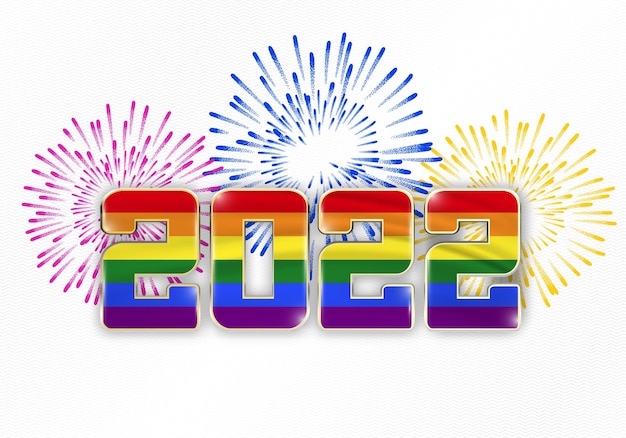 2022 New Year background with flag of LGBT and fireworks