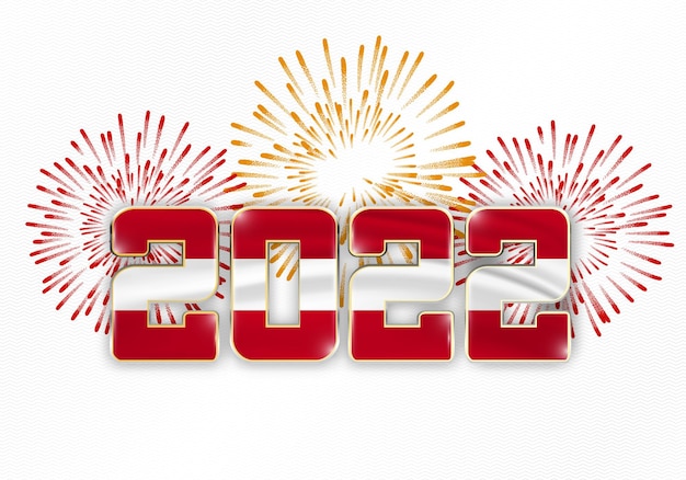2022 new year background with national flag of austria and fireworks