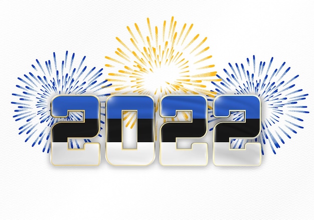 Sfondo del nuovo anno 2022 con bandiera nazionale dell'estonia e fuochi d'artificio