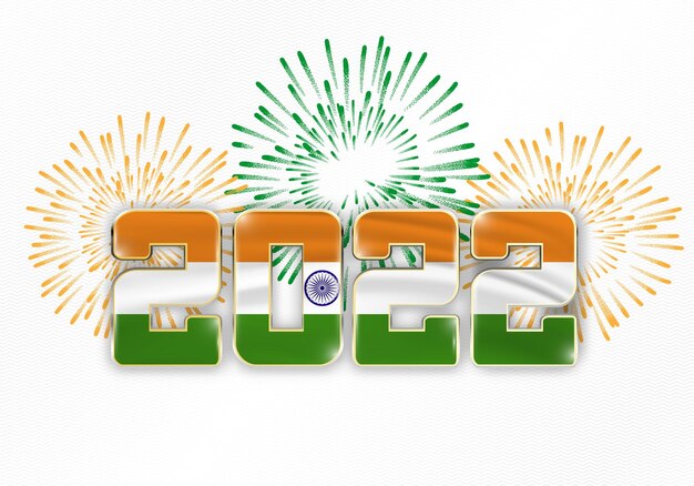 Vector 2022 new year background with national flag of india and fireworks