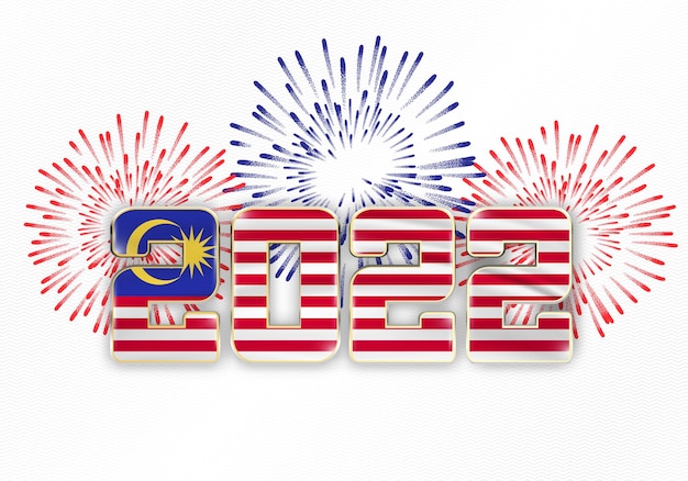 Vector 2022 new year background with national flag of malaysia and fireworks