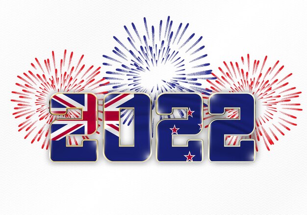 Vettore sfondo del nuovo anno 2022 con bandiera nazionale della nuova zelanda e fuochi d'artificio