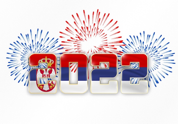 Vettore sfondo del nuovo anno 2022 con bandiera nazionale della serbia e fuochi d'artificio