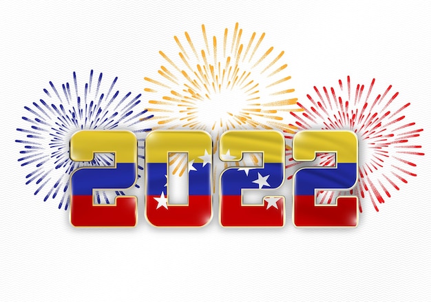 2022 New Year background with national flag of venezuela and fireworks