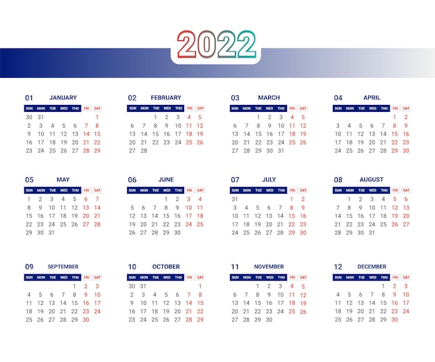 2022 new year calendar template design