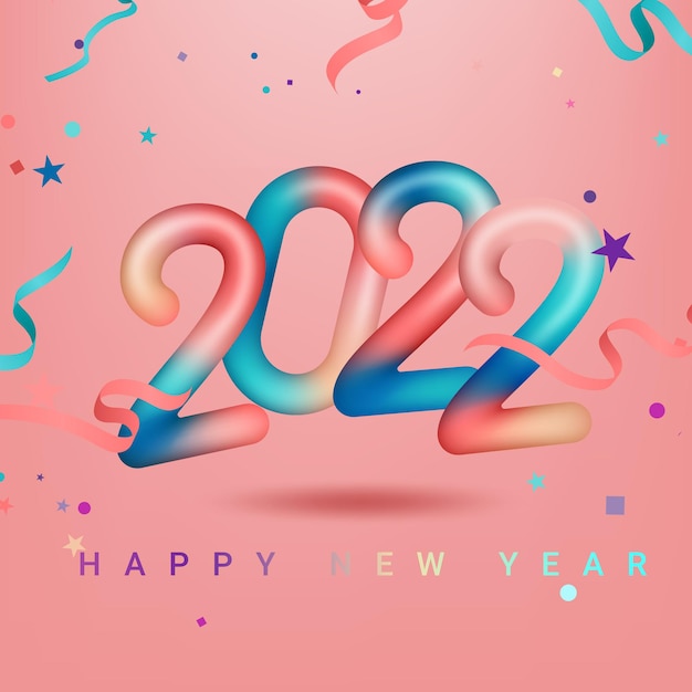 2022 New Year card template with golden 3d numbers