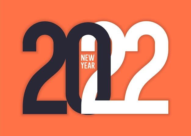 2022 New Year paper numbers with light shadow on orange background. Vector EPS10 graphic.