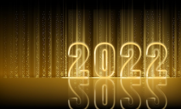 2022 new year shiny gold color shiny numbers banner realistic text flash light golden particles