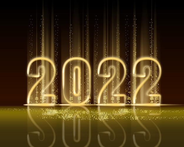 2022 New Year shiny gold color shiny numbers banner Realistic text flash light