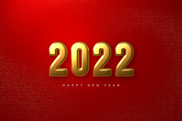 2022 새해 기호. 빨간색에 3d 금속 황금 번호