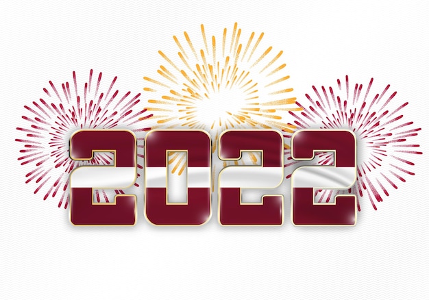 2022 Nieuwjaarsachtergrond met nationale vlag van Letland en vuurwerk