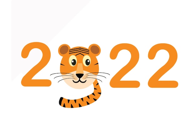 Vector 2022 number tiger cat animal wild pet zoo mascot cartoon character gold yellow orange decoration