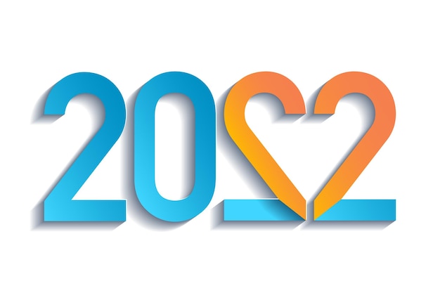 2022 number with heart in paper cut style on white background