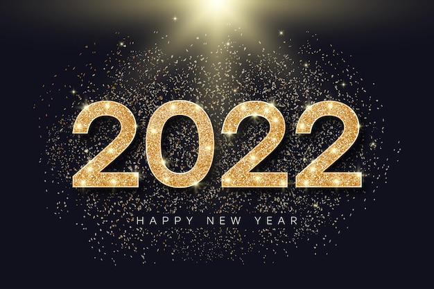 2022-nummer met gouden glitter voor nieuwjaarsvakantiebanner voor vrolijk kerstfeest met gouden gloeiende