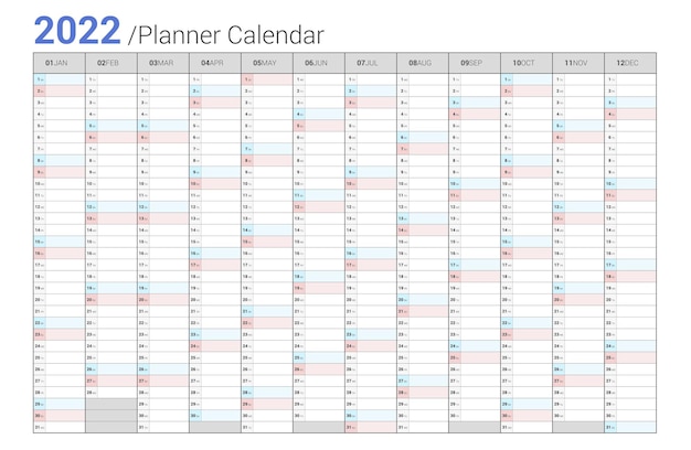 2022 planner calendar vertical simple design wide shape