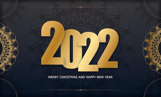 2022年のはがきメリークリスマスと抽象的な金の飾りと新年あけましておめでとうございますブラックカラー